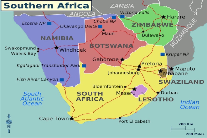 mapa Namibie
